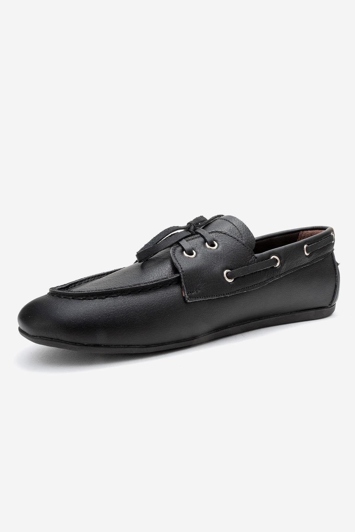 Serelis - Mocasín de cuero negro con cordones (Mujer)
