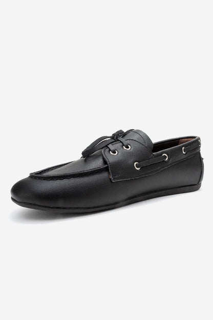 Serelis - Mocasín de cuero negro con cordones (Mujer)