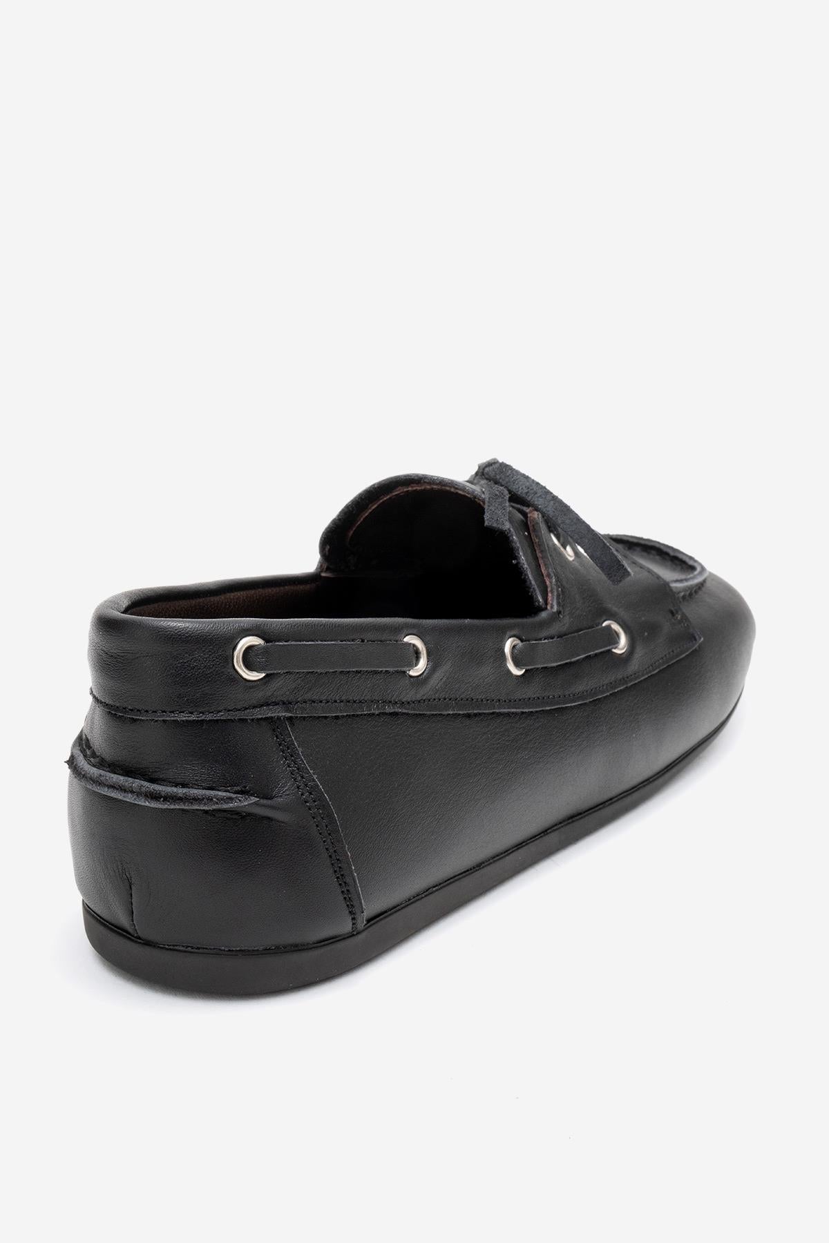 Serelis - Mocasín de cuero negro con cordones (Mujer)