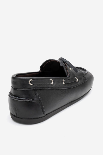Serelis - Mocasín de cuero negro con cordones (Mujer)