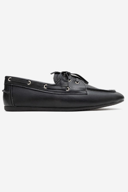 Serelis - Mocasín de cuero negro con cordones (Mujer)