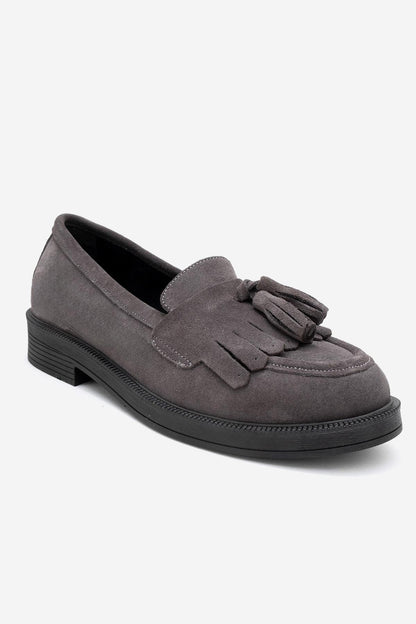 Milly - Mocasines de borlas de cuero de ante gris