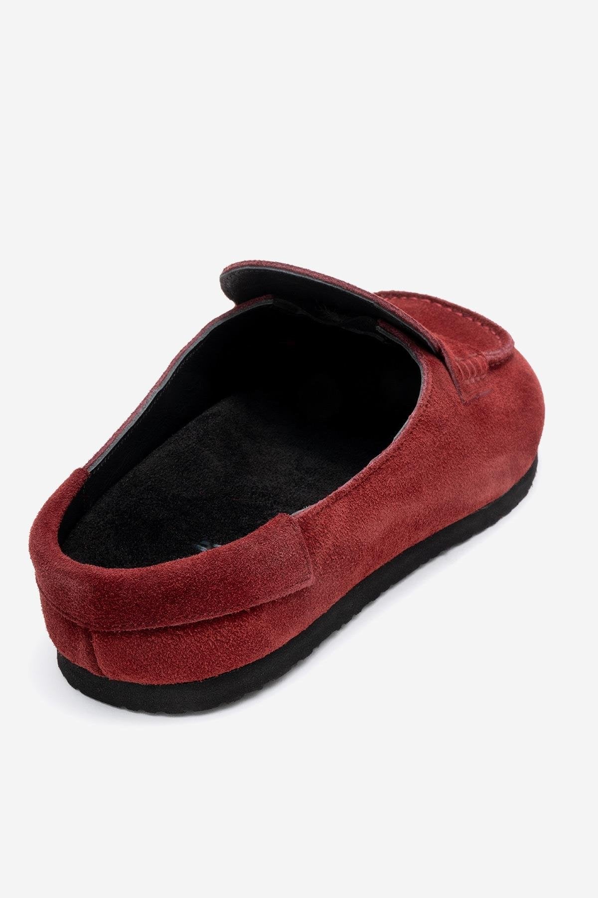 Priva - Mules sin cordones de cuero genuino de ante color burdeos (mujer)