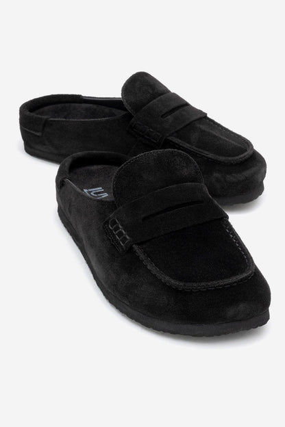 Priva - Zapatillas de piel auténtica de ante negro (mujer)