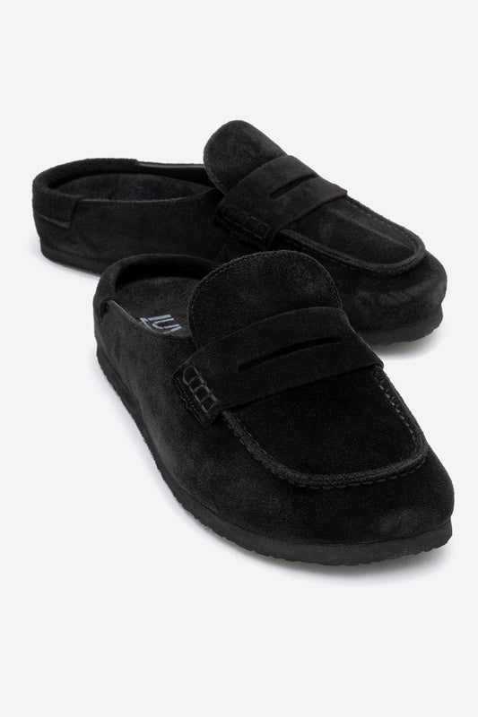 Priva - Zapatillas de piel auténtica de ante negro (mujer)