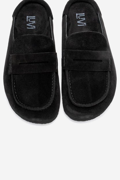 Priva - Zapatillas de piel auténtica de ante negro (mujer)