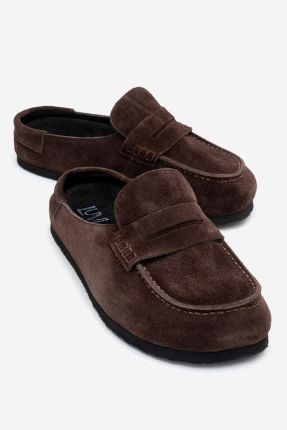 Priva - Pantufla de Ante Marrón de Cuero Genuino (Mujer)