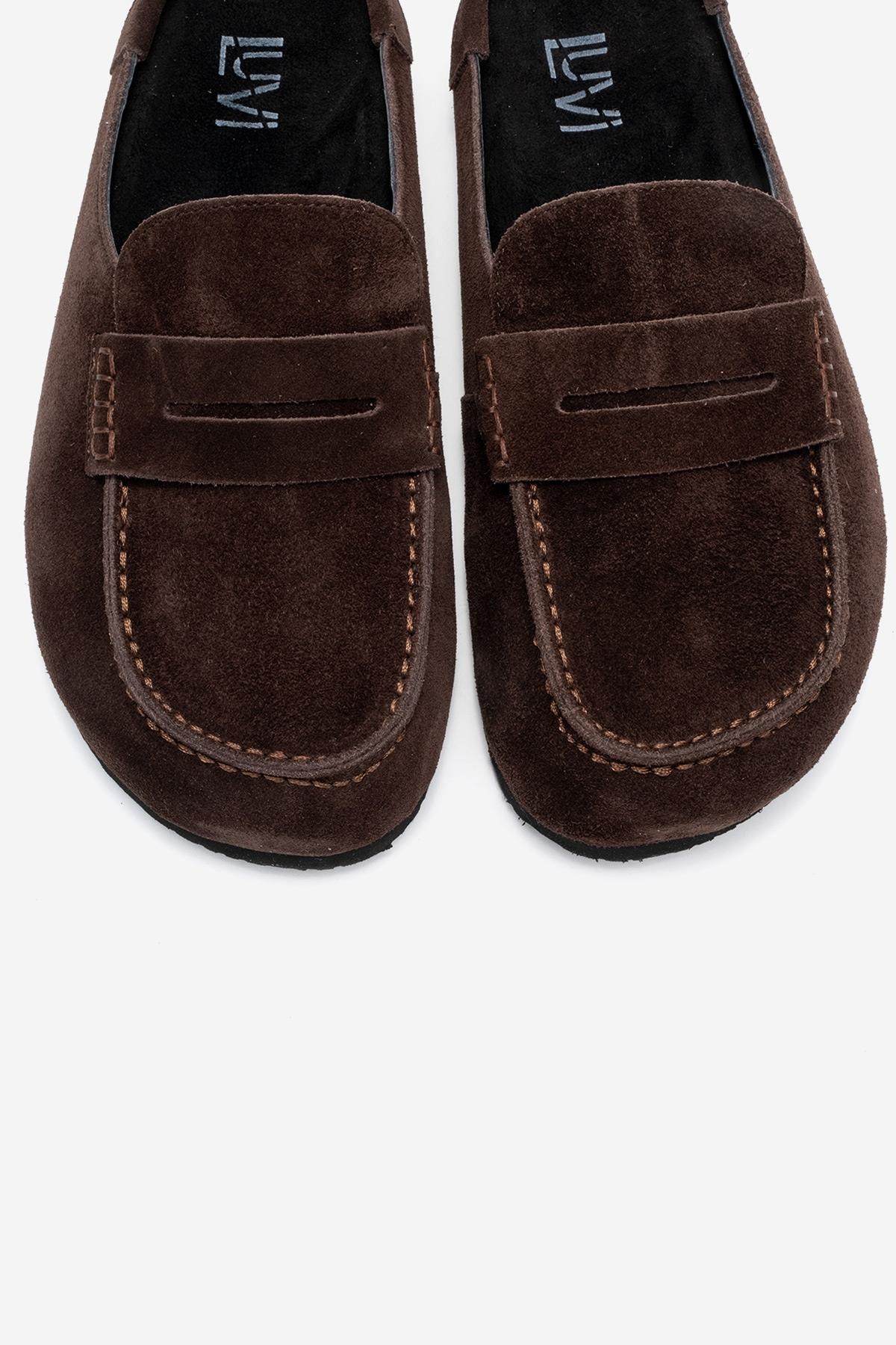 Priva - Pantufla de Ante Marrón de Cuero Genuino (Mujer)