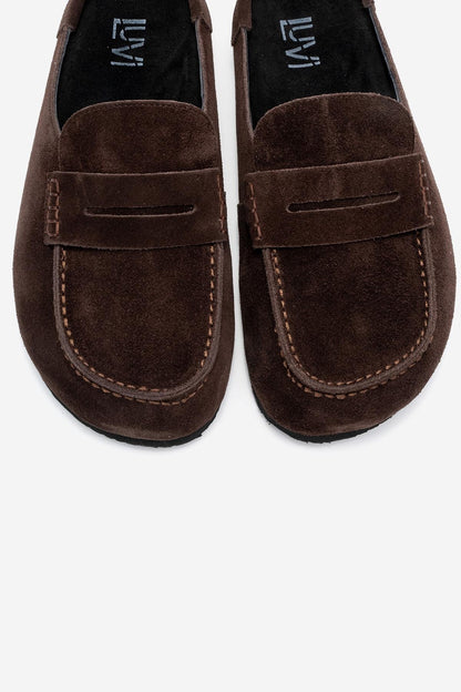 Priva - Pantufla de Ante Marrón de Cuero Genuino (Mujer)