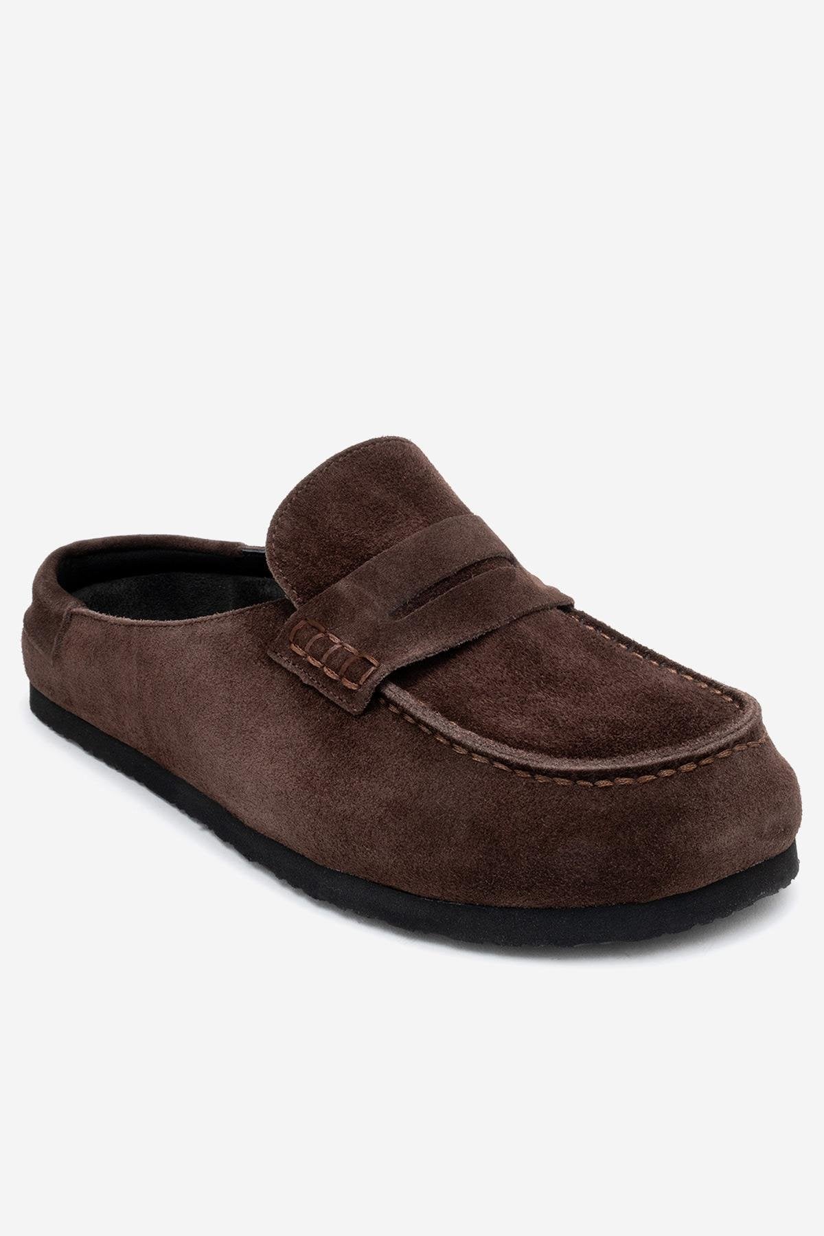 Priva - Pantufla de Ante Marrón de Cuero Genuino (Mujer)