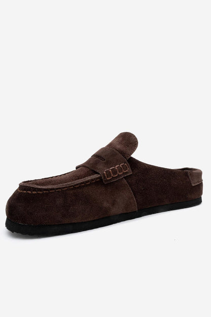 Priva - Pantufla de Ante Marrón de Cuero Genuino (Mujer)