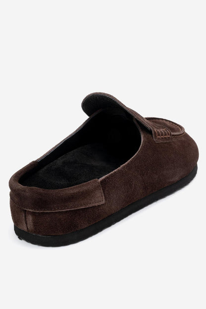 Priva - Pantufla de Ante Marrón de Cuero Genuino (Mujer)