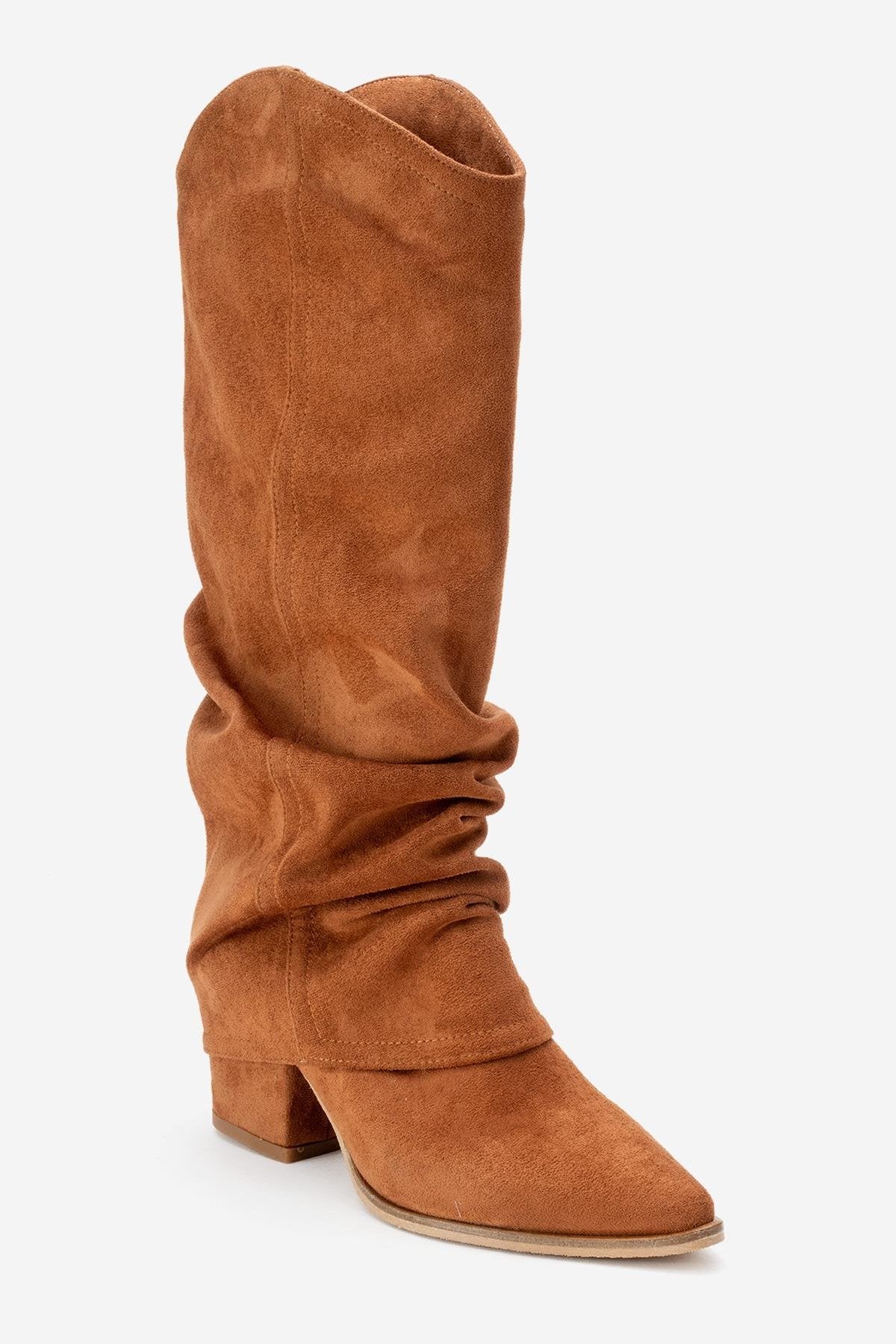 Elaris - Bota alta de tacón de bloque de ante coñac (Mujer)