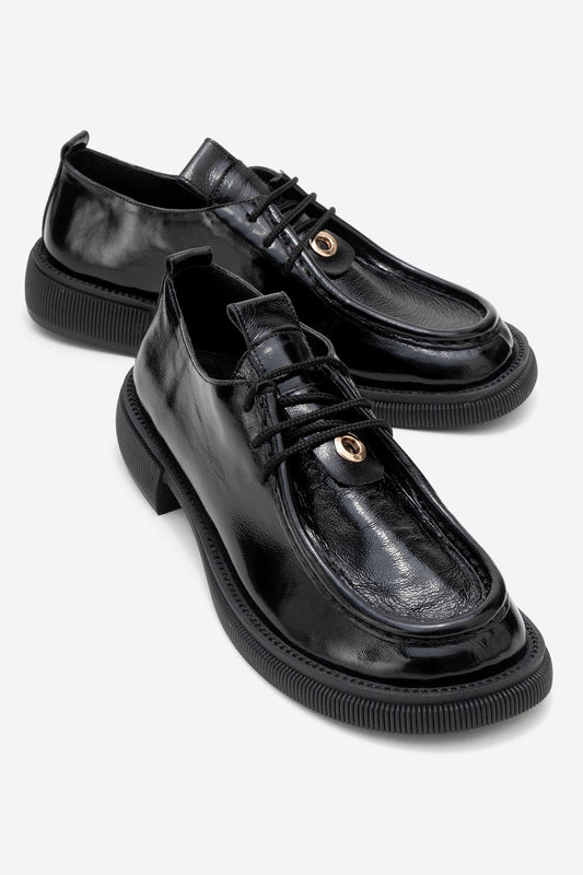 Band - Black Patent Leather Lace Up Loafer (Women)