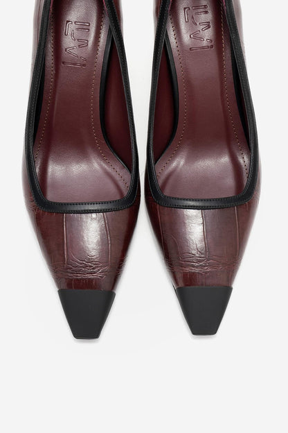 Rona - Zapatilla de tacón de aguja estampada burdeos (Mujer)