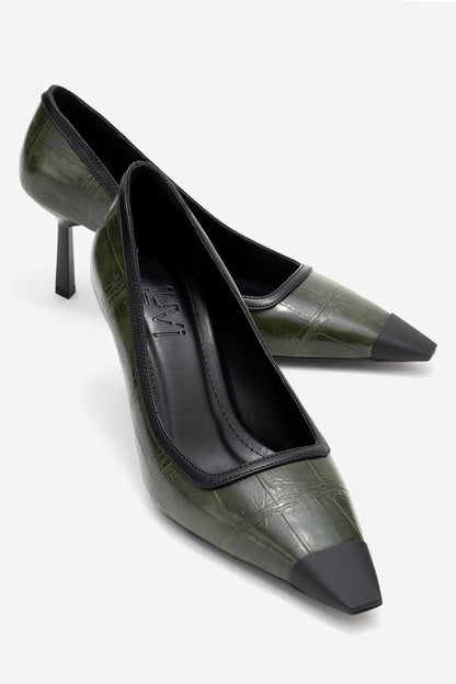 Rona - Zapatos de tacón de punta estampados en verde (mujer)