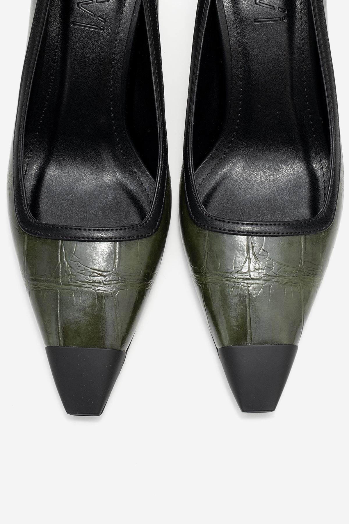 Rona - Zapatos de tacón de punta estampados en verde (mujer)