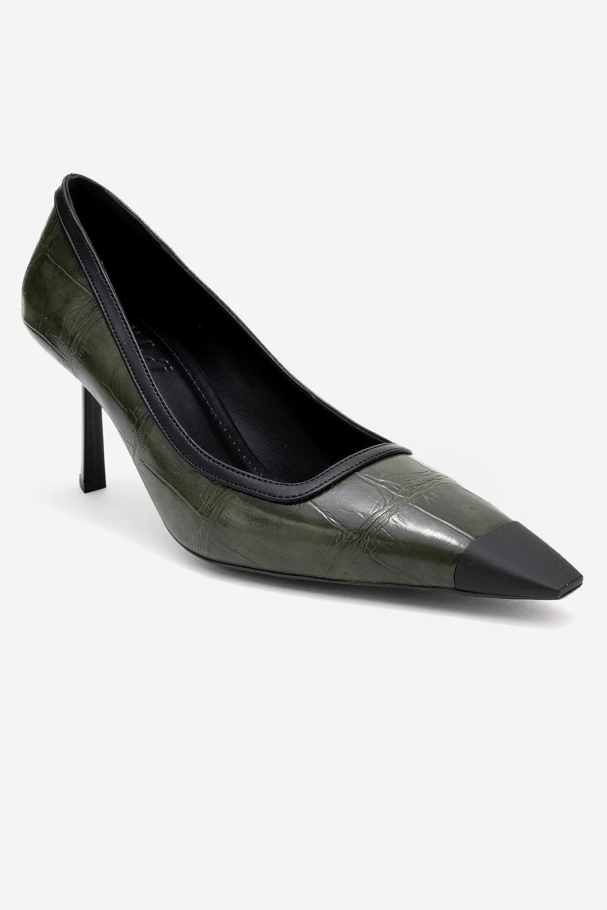 Rona - Zapatos de tacón de punta estampados en verde (mujer)