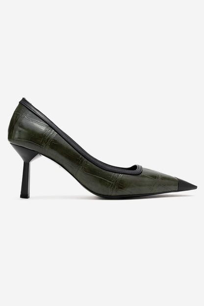 Rona - Zapatos de tacón de punta estampados en verde (mujer)