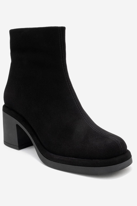 Junae - Black Suede Leather Block Heel Boot (Women)