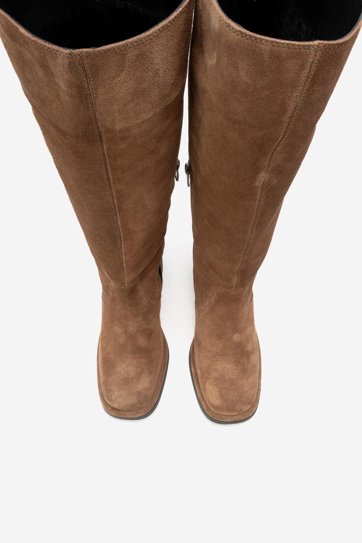 Fros - Cognac Suede Leather Knee High Boot (Women)