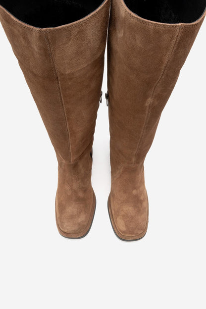Fros - Cognac Suede Leather Knee High Boot (Women)