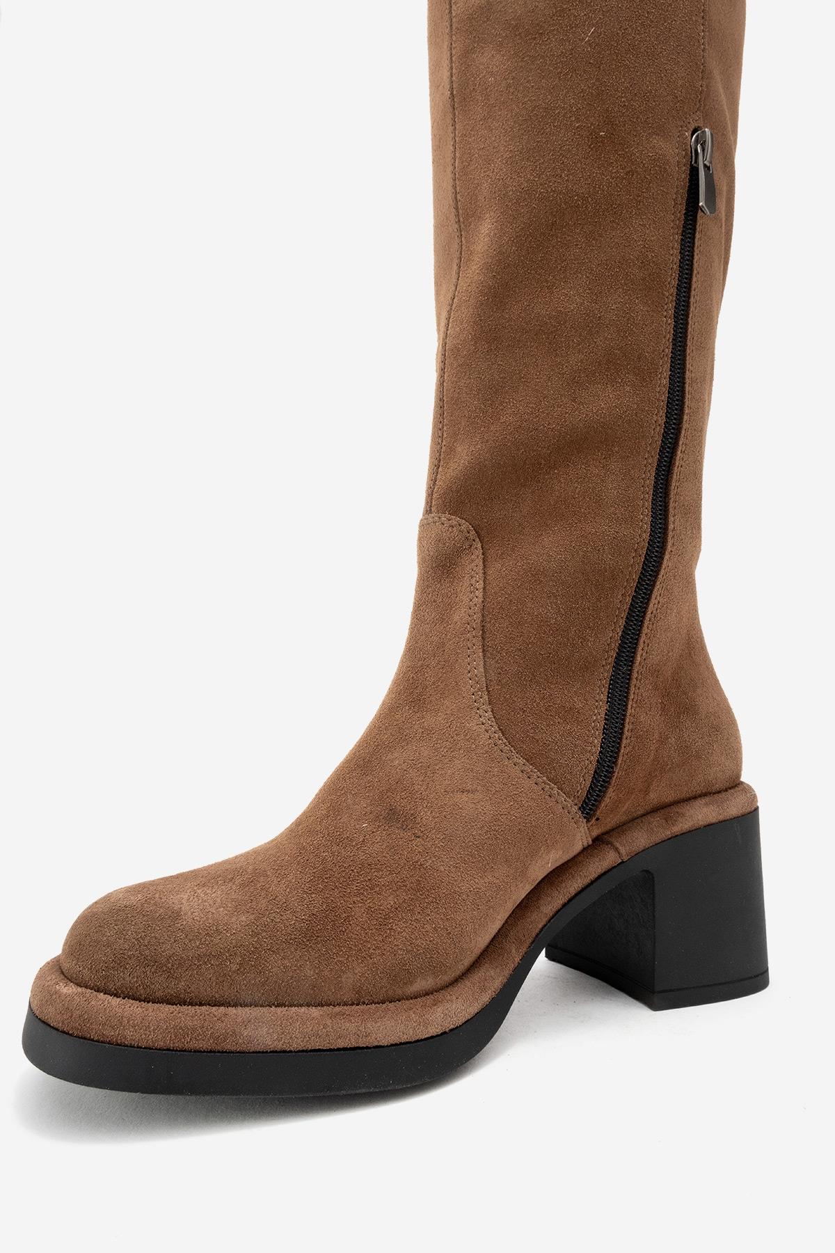 Fros - Cognac Suede Leather Knee High Boot (Women)