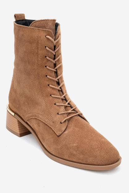 Avia - Bota de tacón de bloque de cuero de ante color coñac (Mujer)