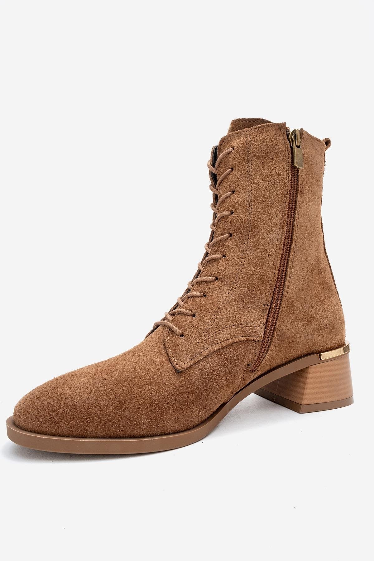 Avia - Bota de tacón de bloque de cuero de ante color coñac (Mujer)