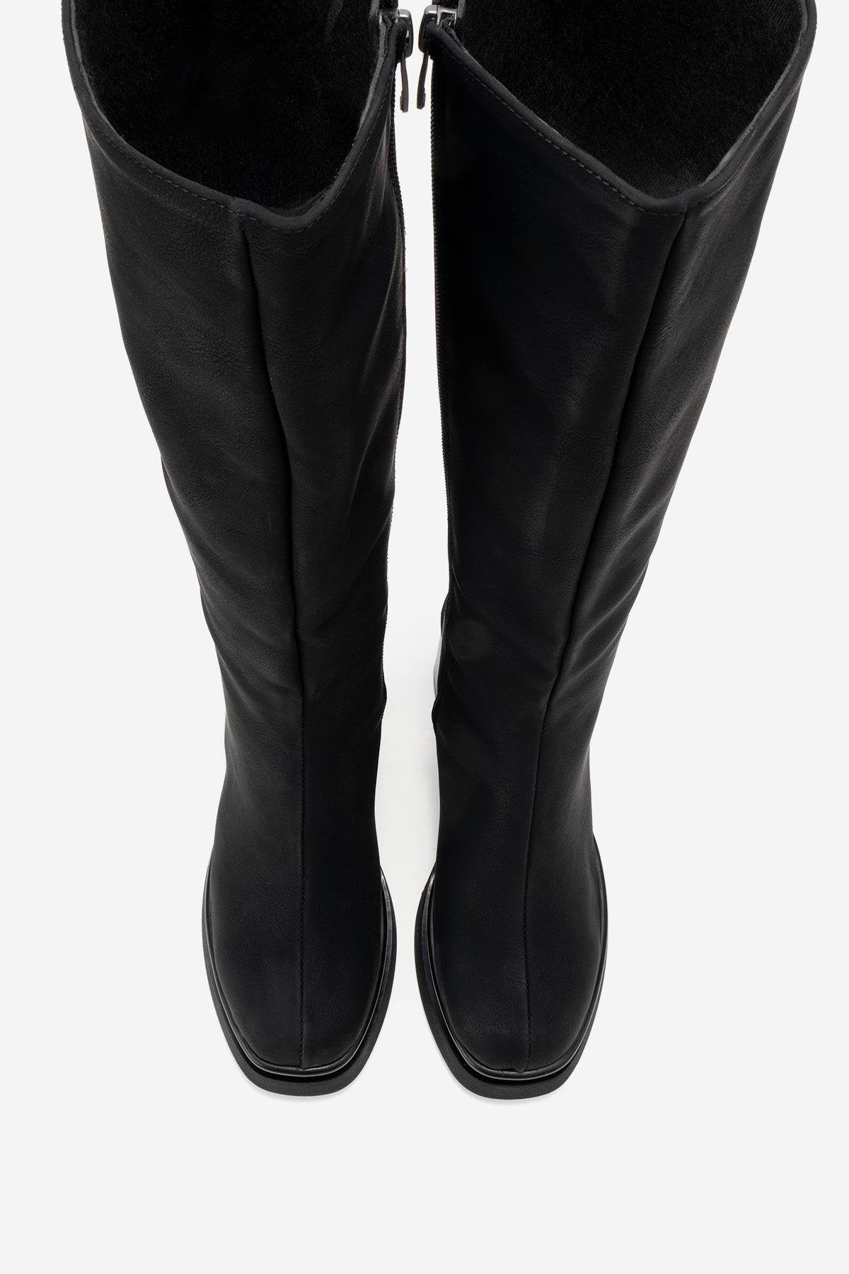 Carm - Bota de plataforma media pantorrilla de nobuk negro (mujer)