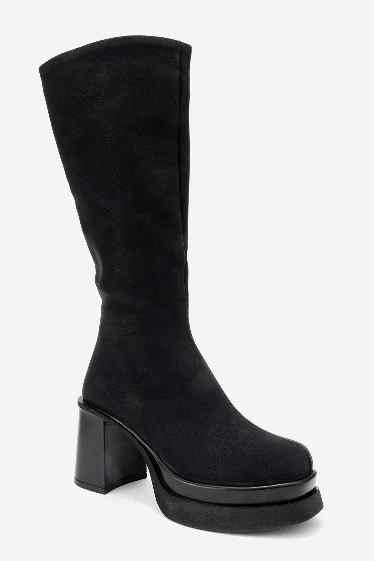 Carm - Bota de plataforma media pantorrilla de nobuk negro (mujer)