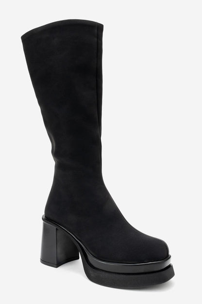 Carm - Bota de plataforma media pantorrilla de nobuk negro (mujer)