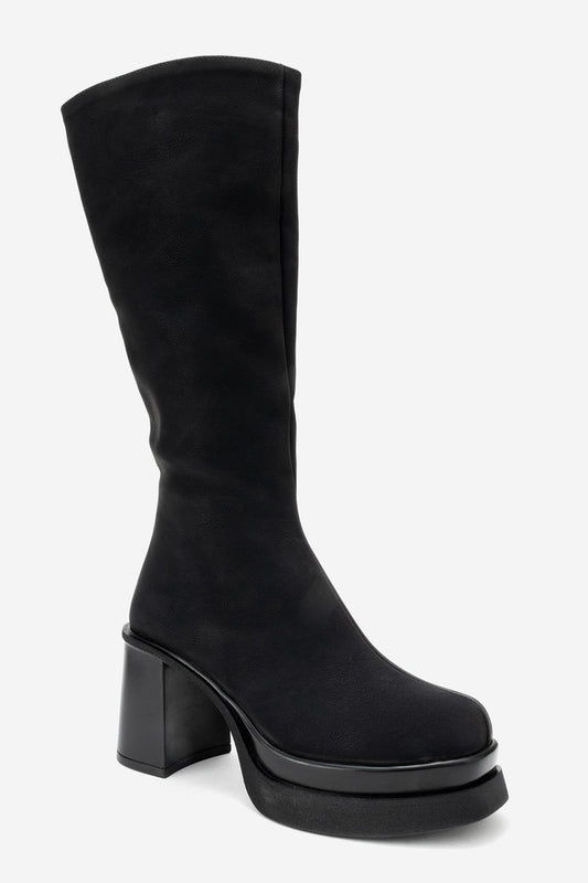 Carm - Black Nubuck Platform Mid Calf Boot (Women)