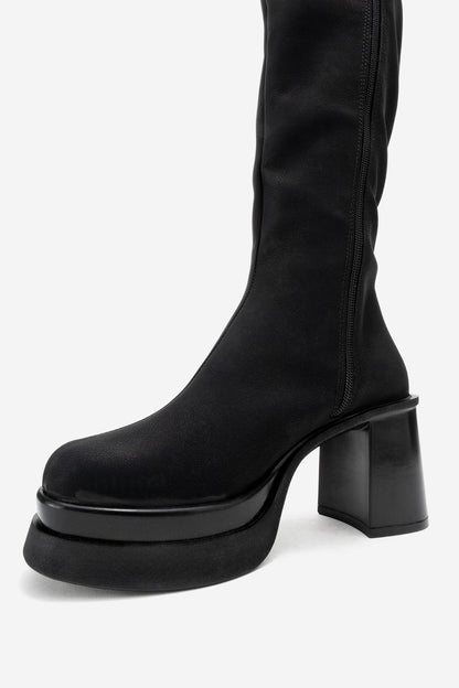 Carm - Bota de plataforma media pantorrilla de nobuk negro (mujer)