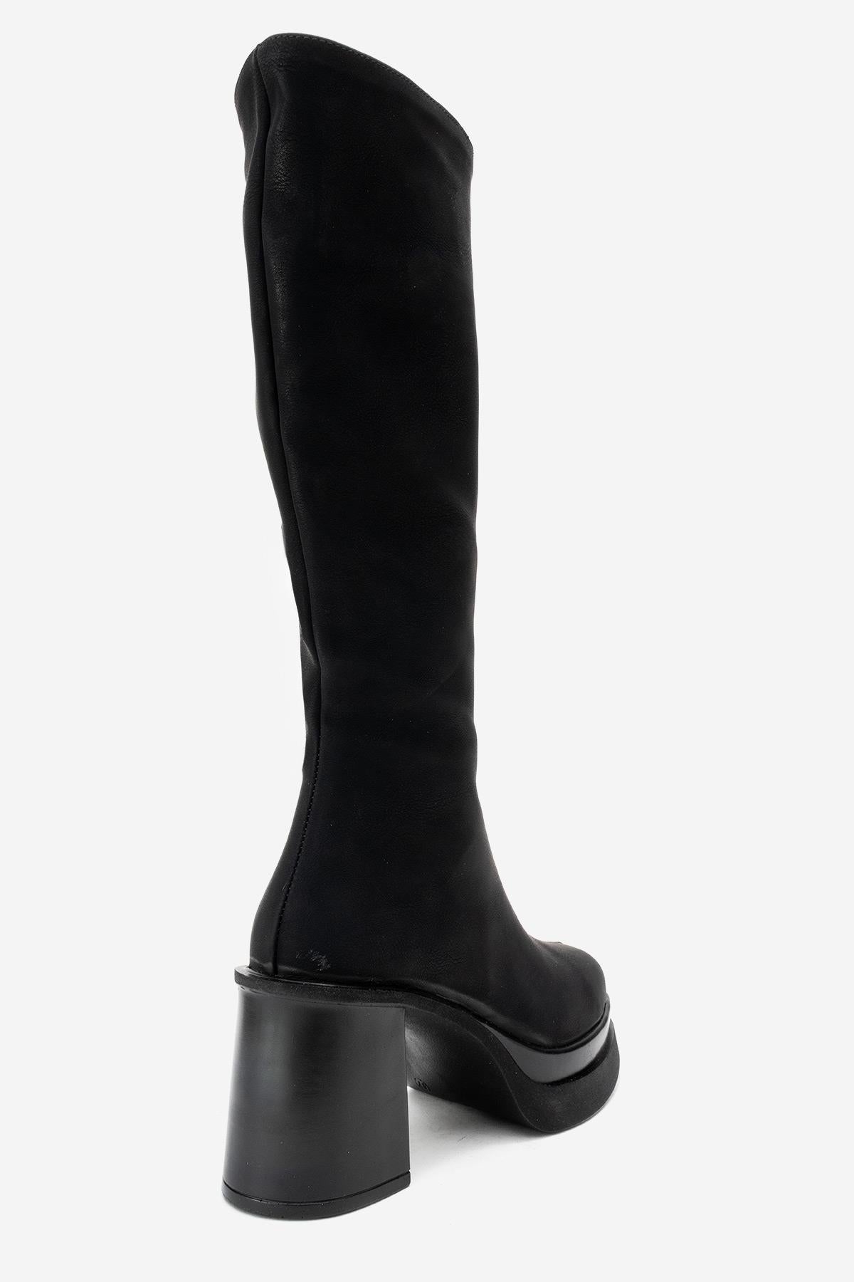 Carm - Bota de plataforma media pantorrilla de nobuk negro (mujer)