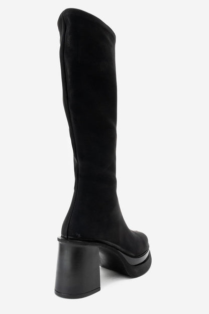 Carm - Bota de plataforma media pantorrilla de nobuk negro (mujer)