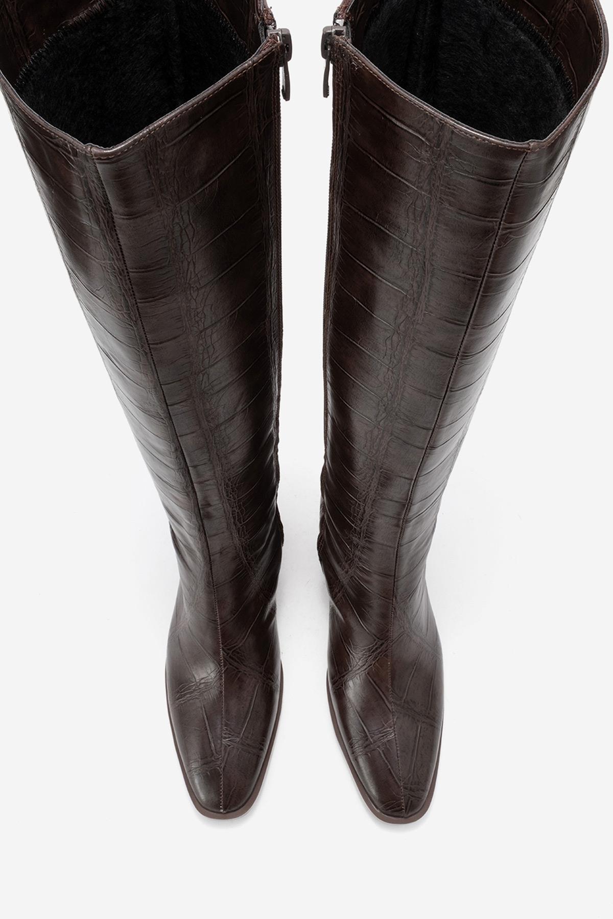 Venia - Bota de tacón con estampado de bloque marrón (mujer)