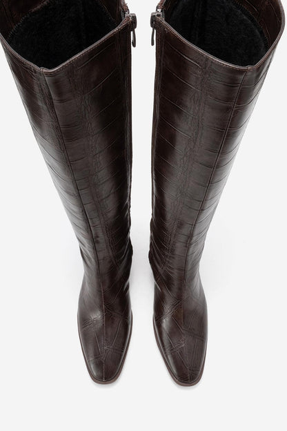 Venia - Bota de tacón con estampado de bloque marrón (mujer)