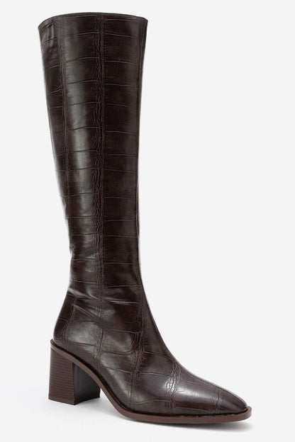 Venia - Bota de tacón con estampado de bloque marrón (mujer)
