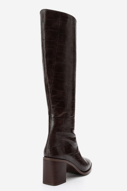 Venia - Bota de tacón con estampado de bloque marrón (mujer)