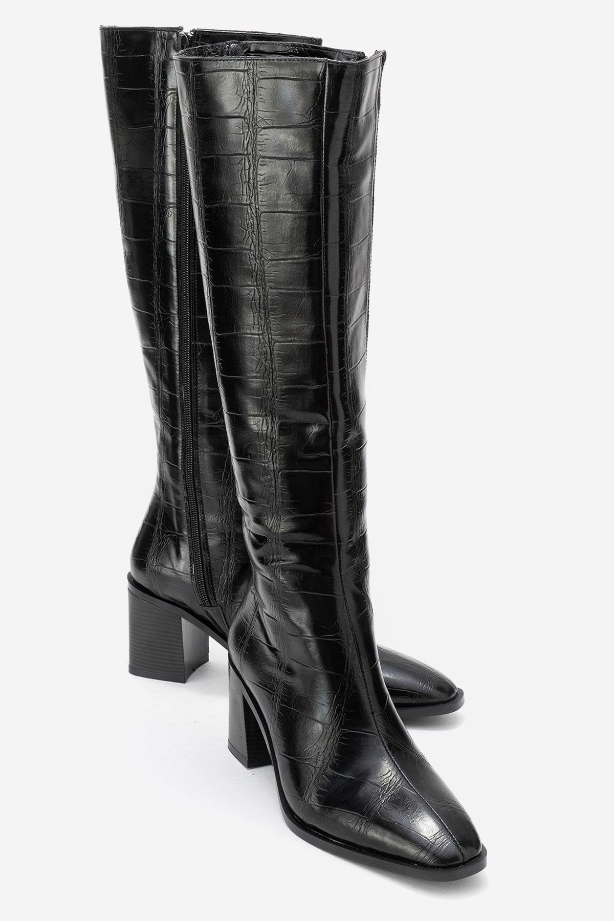 Venia - Black Print Block Heel Boot (Women)