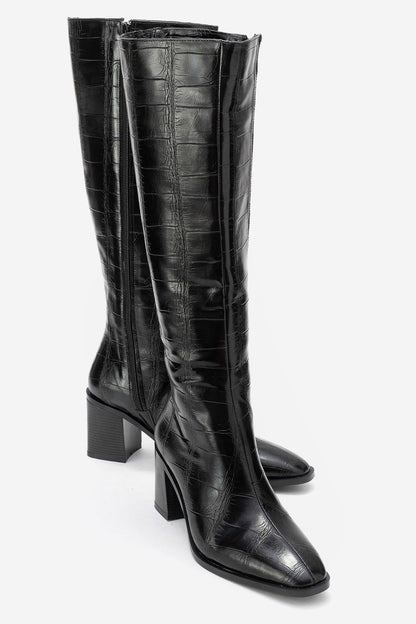 Venia - Black Print Block Heel Boot (Women)
