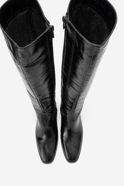 Venia - Black Print Block Heel Boot (Women)