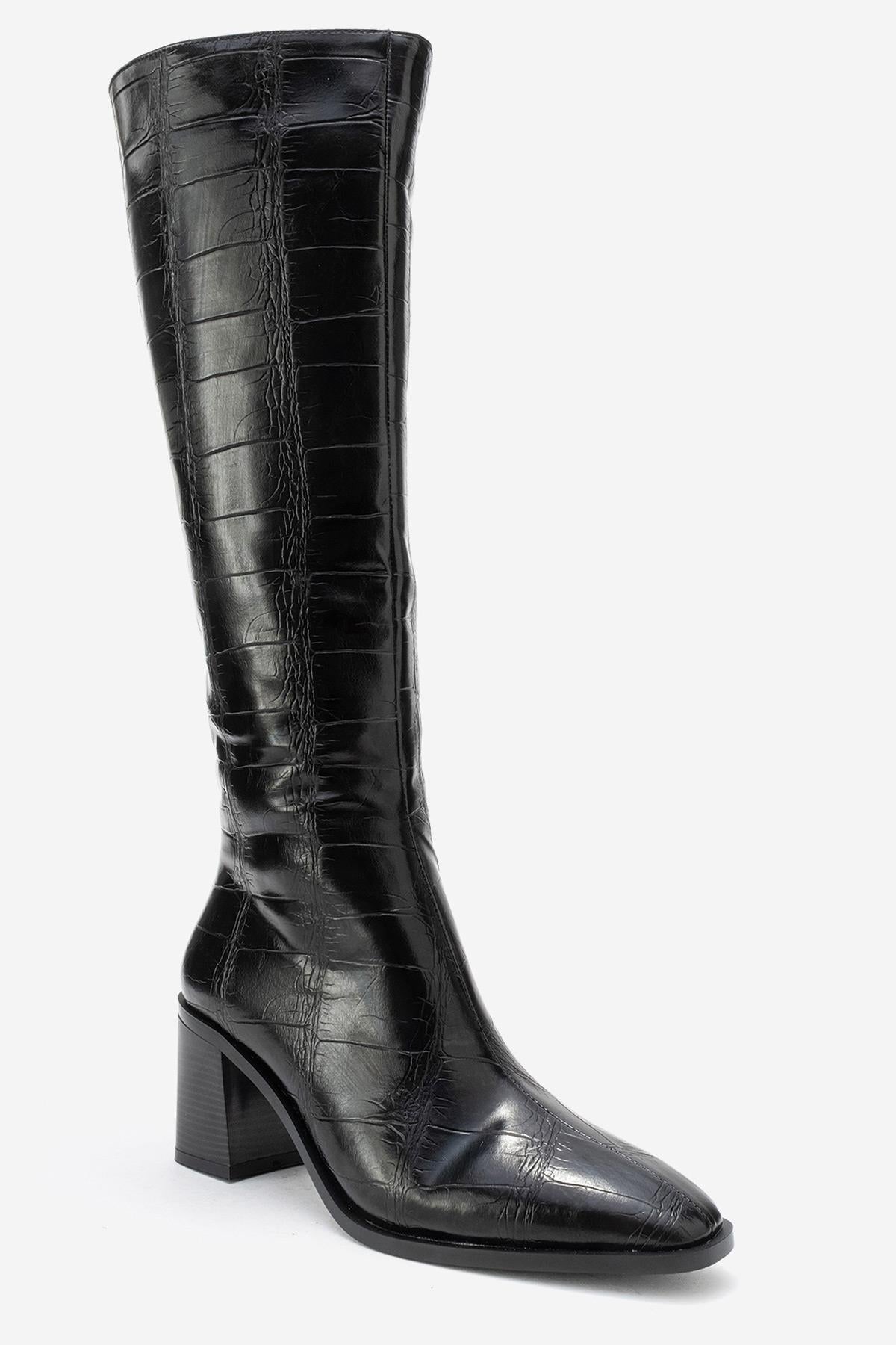 Venia - Black Print Block Heel Boot (Women)