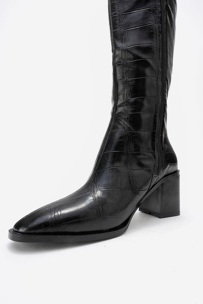 Venia - Black Print Block Heel Boot (Women)