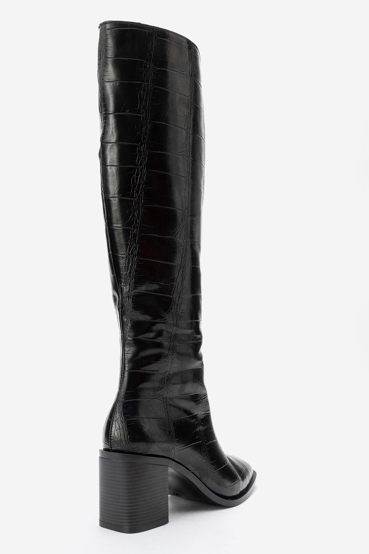 Venia - Black Print Block Heel Boot (Women)