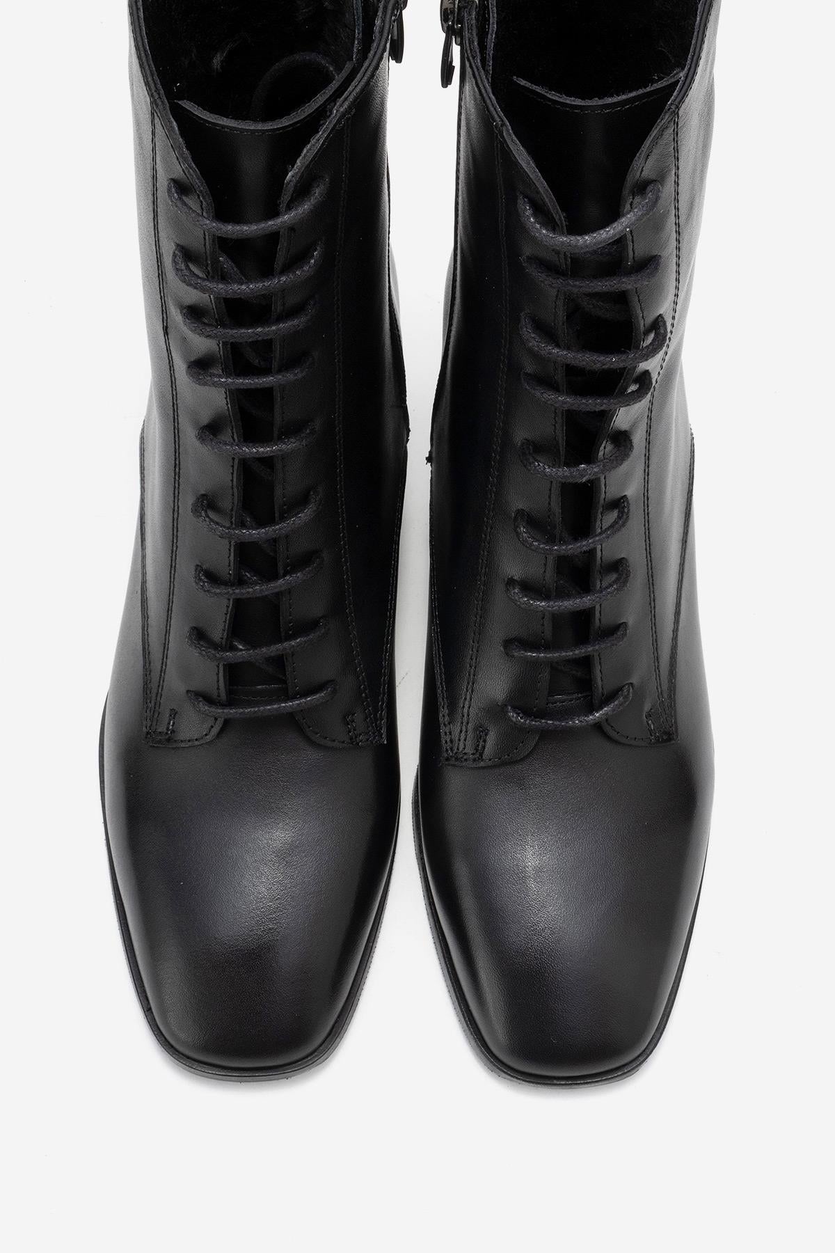 SUDY - Bota con cordones de cuero negro (Mujer)