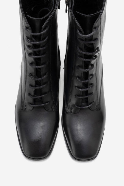 SUDY - Bota con cordones de cuero negro (Mujer)