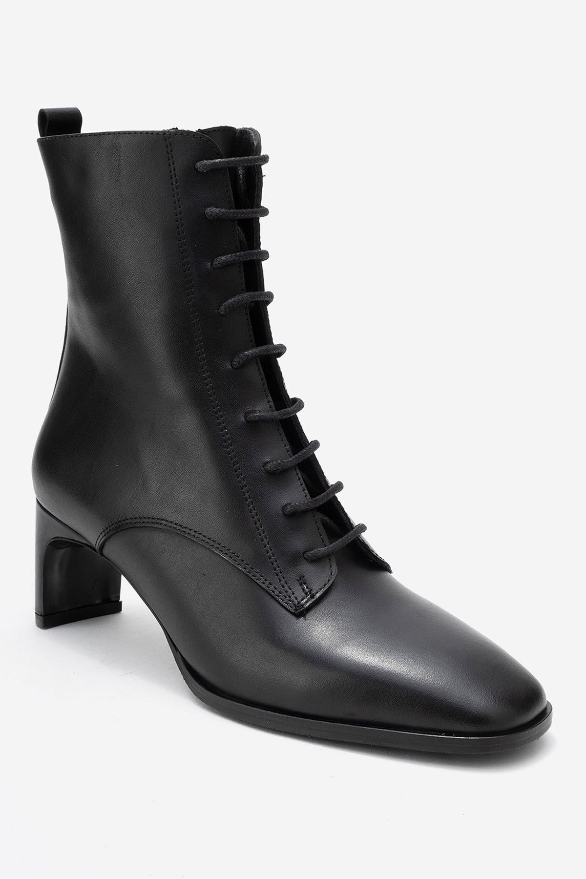 SUDY - Bota con cordones de cuero negro (Mujer)