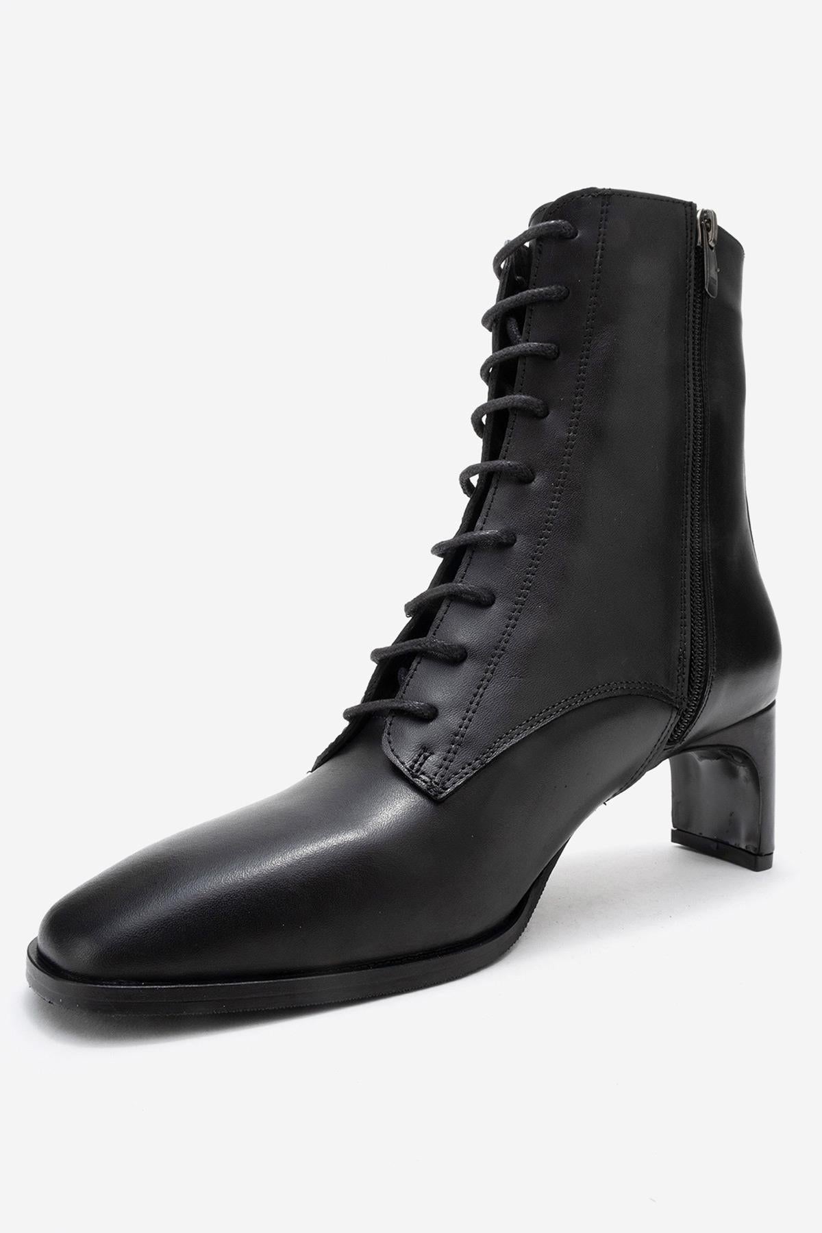 SUDY - Bota con cordones de cuero negro (Mujer)